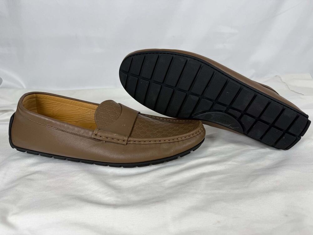 Mens Size 11.5 Gucci Micro Guccissima GG Web Embossed Leather Loafers SPB 372448